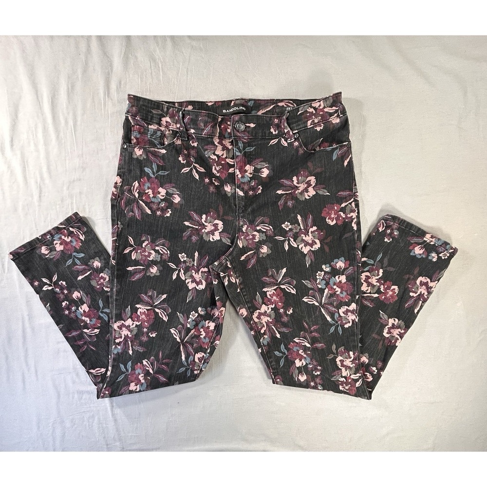 Bandolino Amy Jeans Women's 14 Straight Black Denim Base Multi Colored Floral